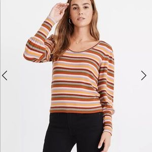 Madewell Striped Puff-Sleeve Scoopneck Top